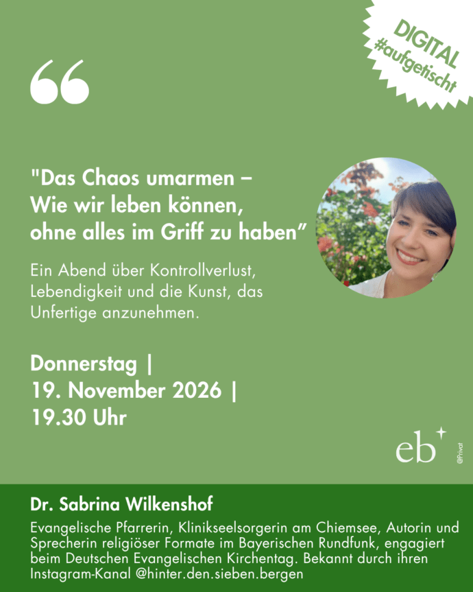 #aufgetischt mit Dr. Sabrina Wilkenshof am 19.11.2026 zum Thema "Das Chaos umarmen – Wie wir leben können, ohne alles im Griff zu haben"