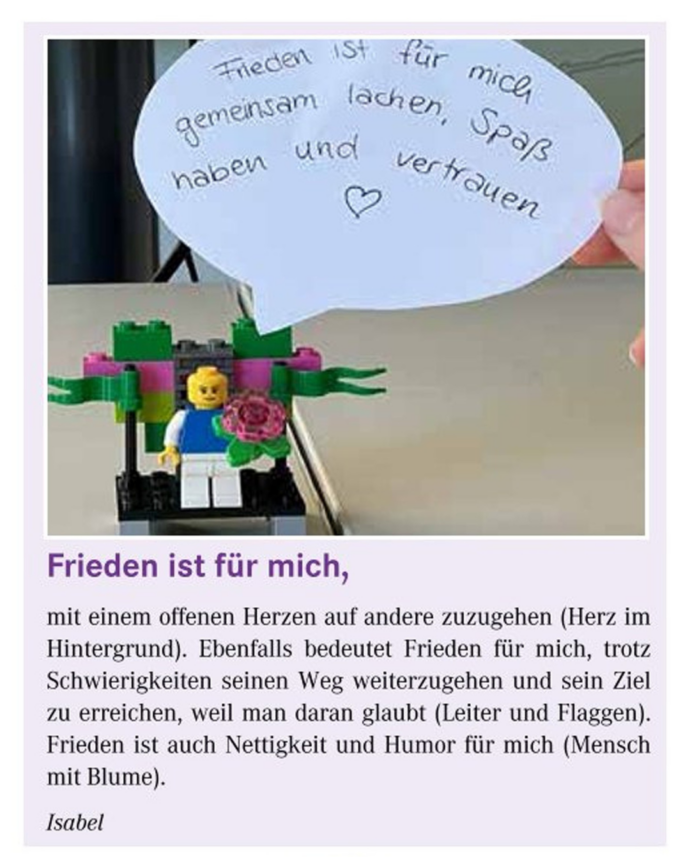 EO 2-2026 "Frieden!?". Schulprojekt "Frieden bauen" mit Isabel