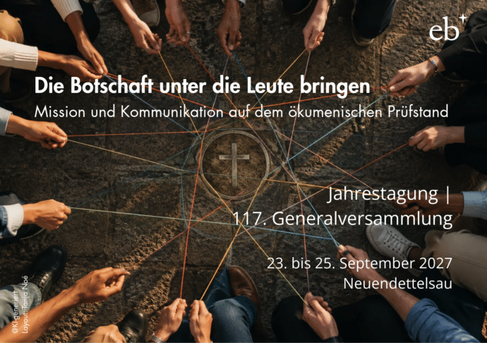 Plakat Studientagung 2027 "Die Botschaft unter die Leute bringen – Mission und Kommission auf dem ökumensichen Prüfstand"